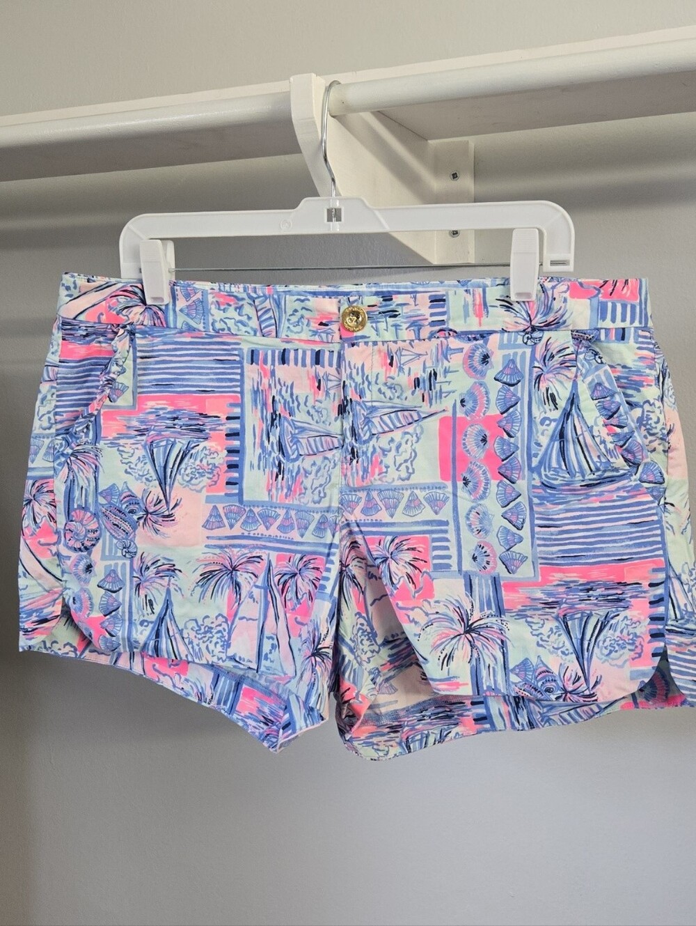 Lilly Pulitzer Adie Ruffle Pocket Shorts Whisper Blue Yeah Buoy Size 12